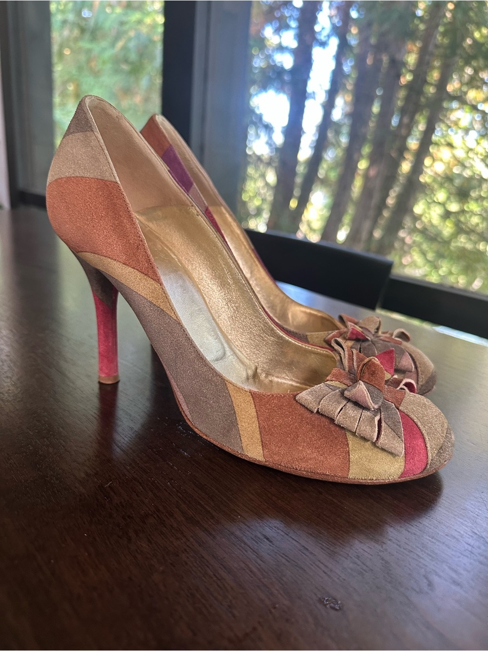 Etro Striped Suede Multicolor High Heel Pumps with Bows 39 9 EUC